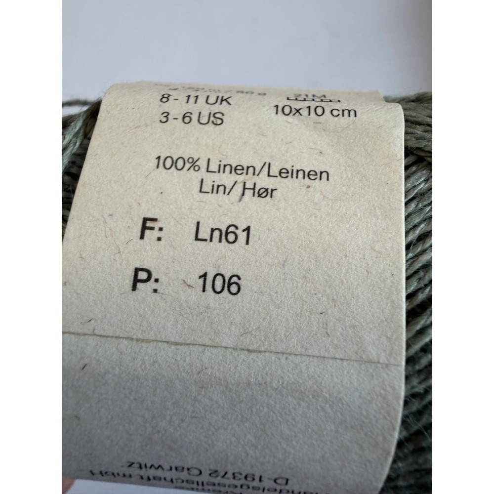 New BC Garn Lino Yarn 100g Sage Green Good 2 Skeins 100% Linen